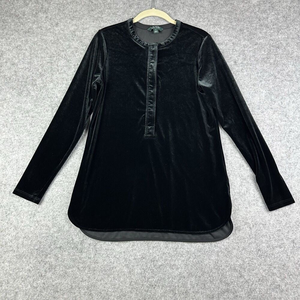 Lauren Ralph Lauren LRL Tunic Top Womens S Black Velvet Pullover Preppy Goth